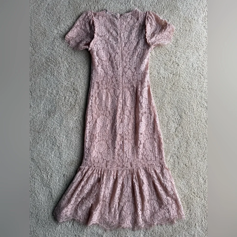 ZARA Pink Lace Midi Dress Mermaid Hem Puff Sleeve Romantic Size XS - Picture 4 of 7